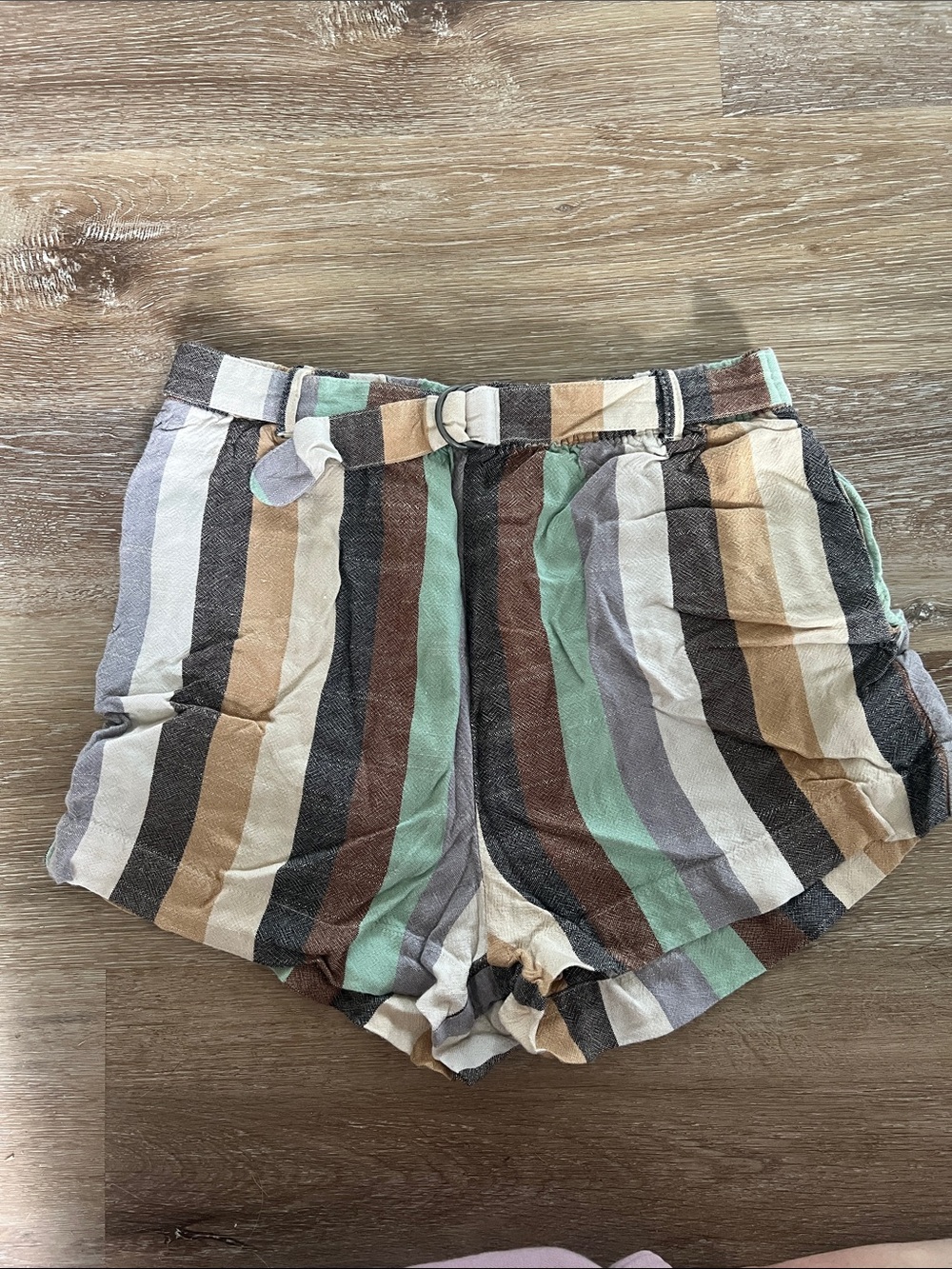 RVCA Striped High Waist Shorts in Mint, Brown, Cream, Gray